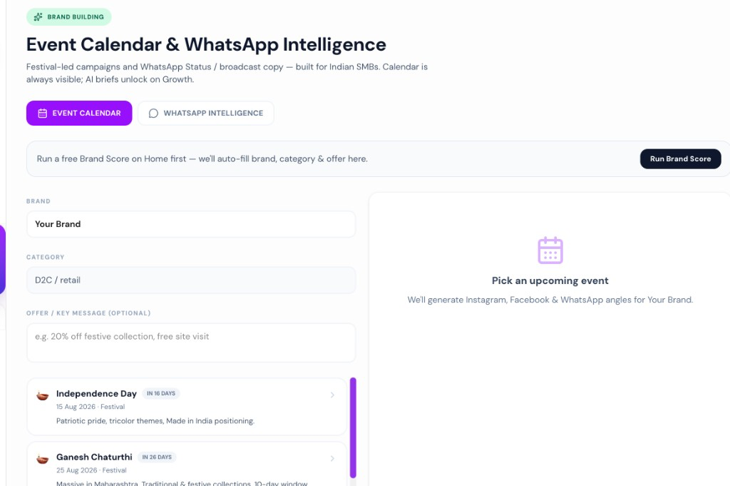 Kynema Event Calendar and WhatsApp Intelligence in the live app