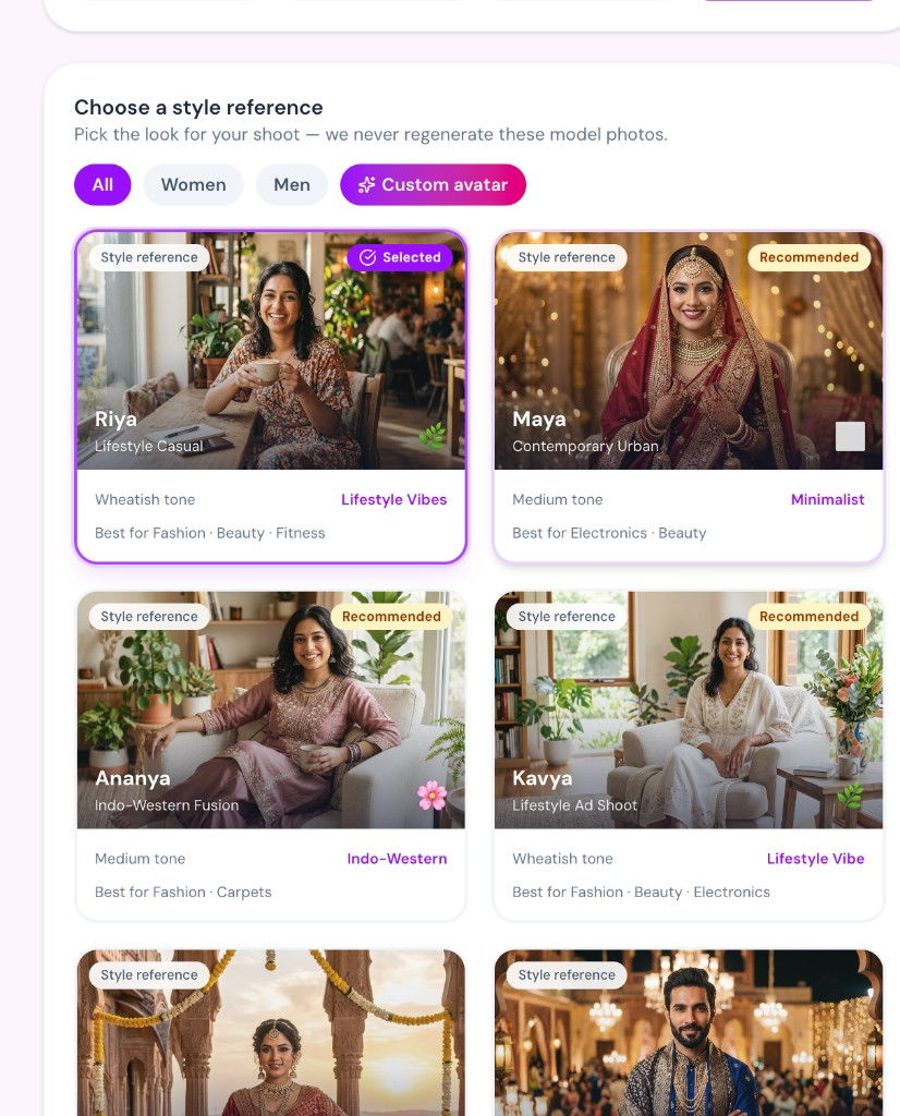 Kynema style reference picker for model shoots in the live app